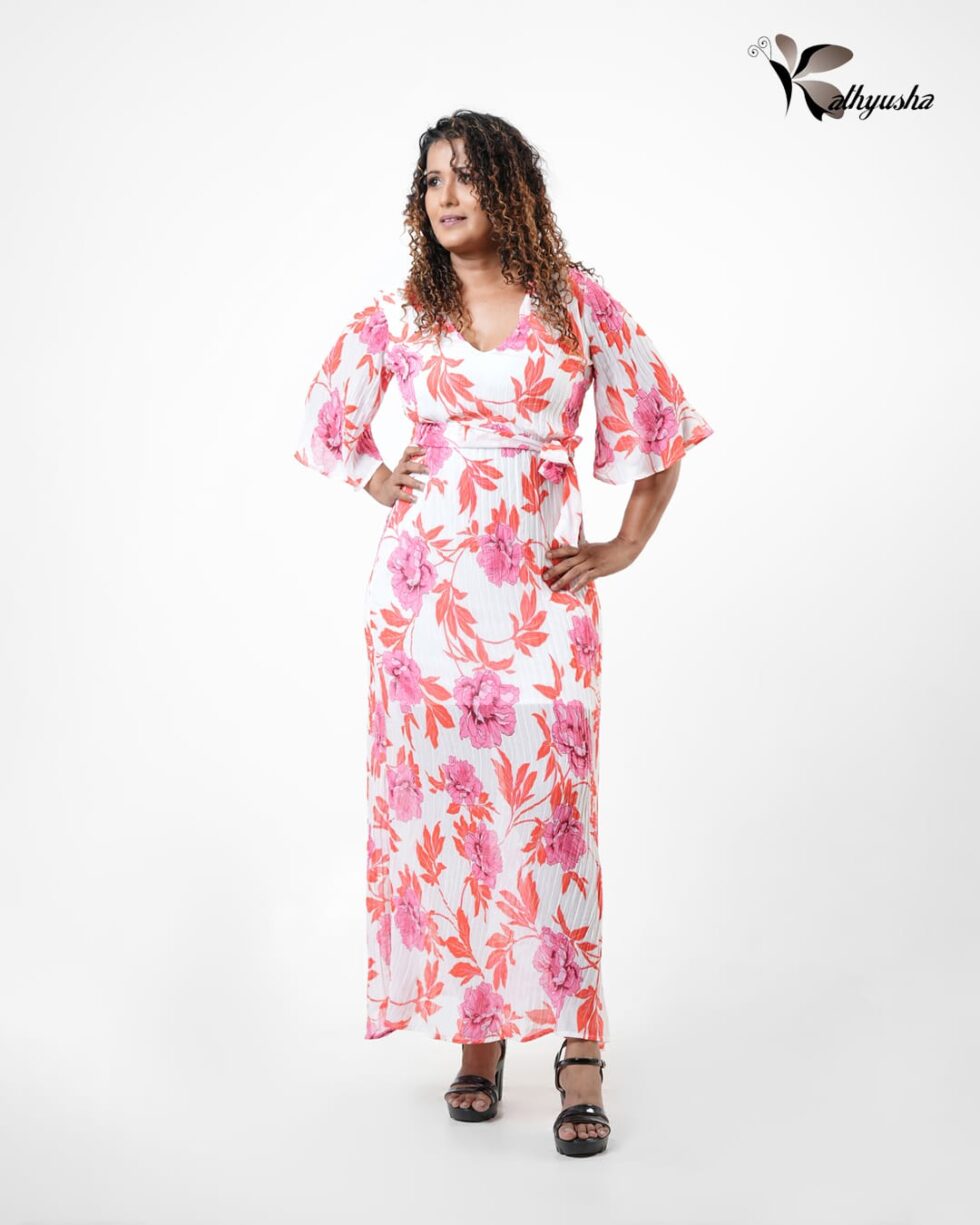 White Floral Pleated Luxe - Kathyusha White Floral Pleated Luxe