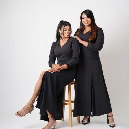 Black V Neck Luxe Dress