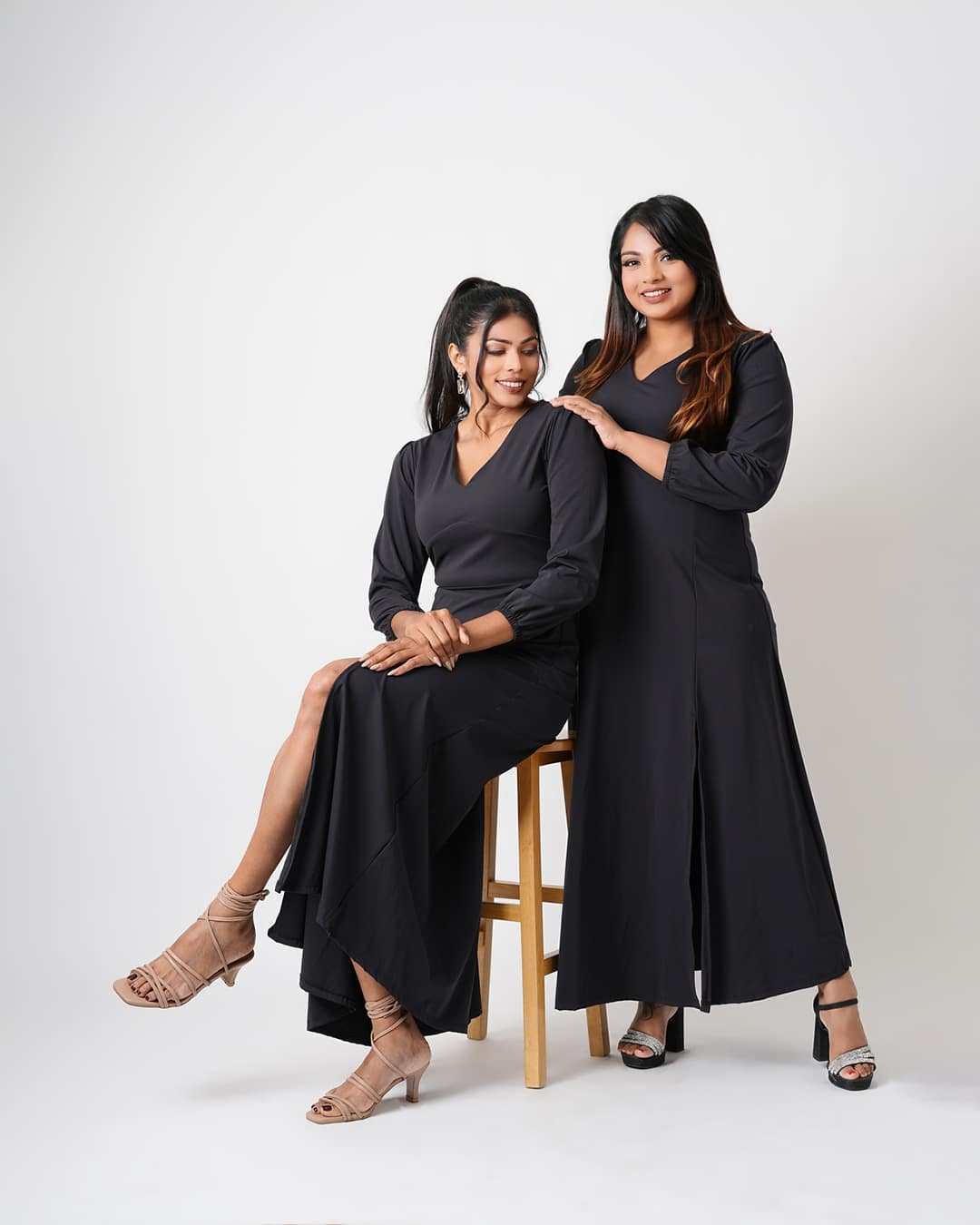 Black V Neck Luxe Dress