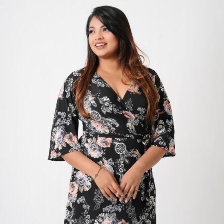 Black Rose Kimono Wrap Dress