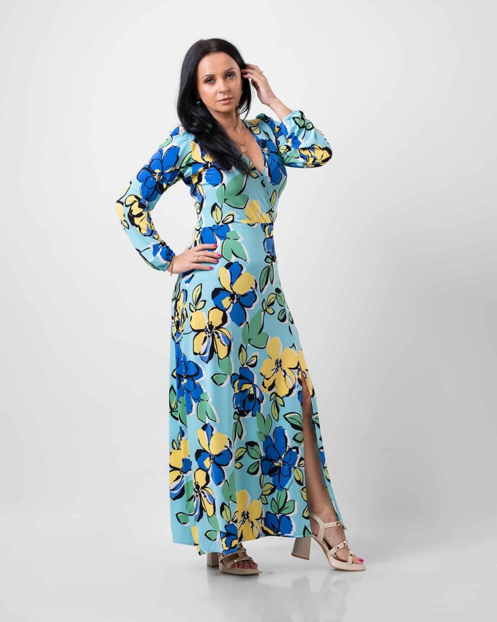 Bright Blue Floral Luxe Dress - Kathyusha Bright Blue Floral Luxe Dress