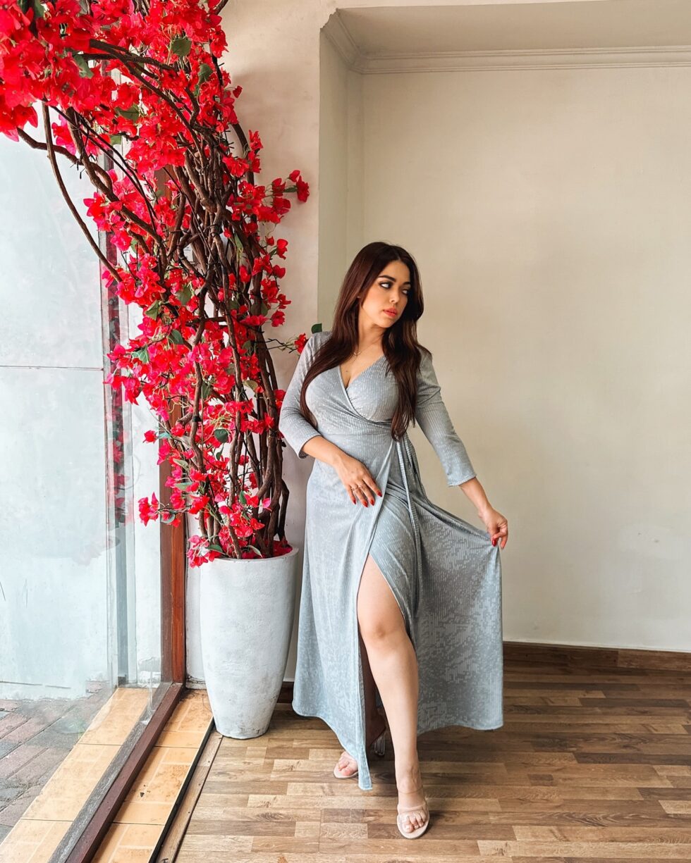 Silver Grey Wrap Luxe Dress - Kathyusha Silver Grey Wrap Luxe Dress