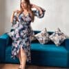 Blue Floral Kimono Wrap Dress - Kathyusha Blue Floral Kimono Wrap Dress