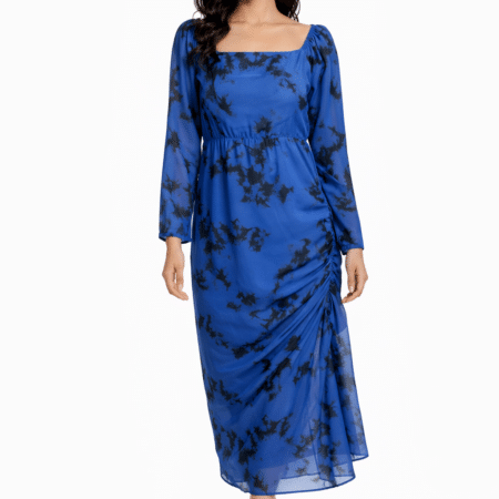 Blue Printed Batik Side Tie Dress