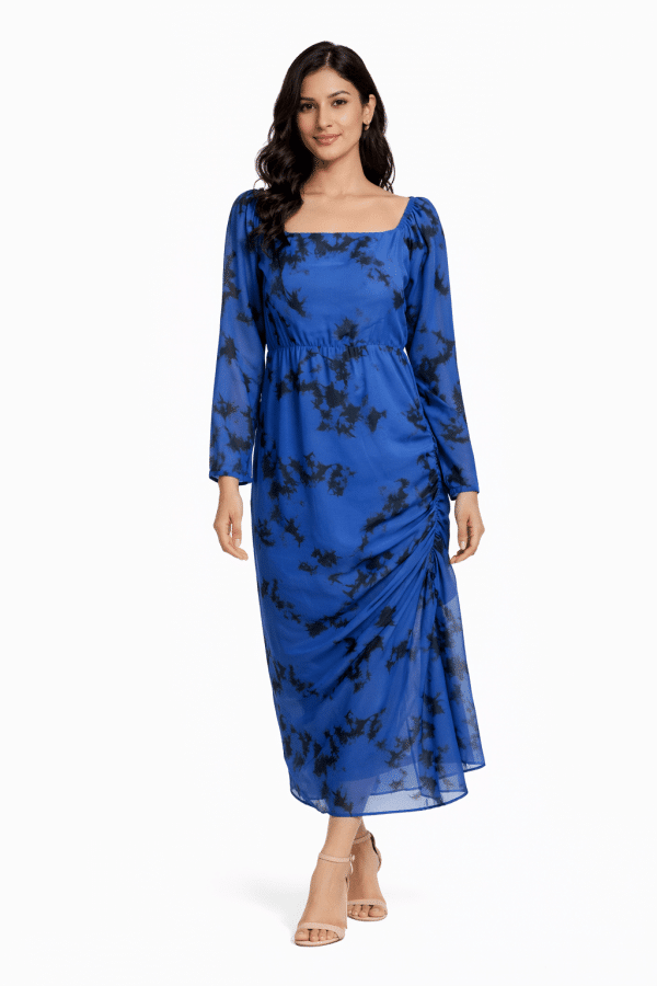 Blue Printed Batik Side Tie Dress