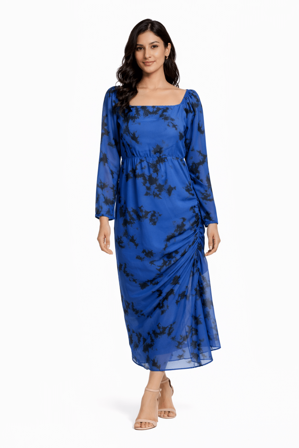 Blue Printed Batik Side Tie Dress - Kathyusha Blue Printed Batik Side Tie Dress