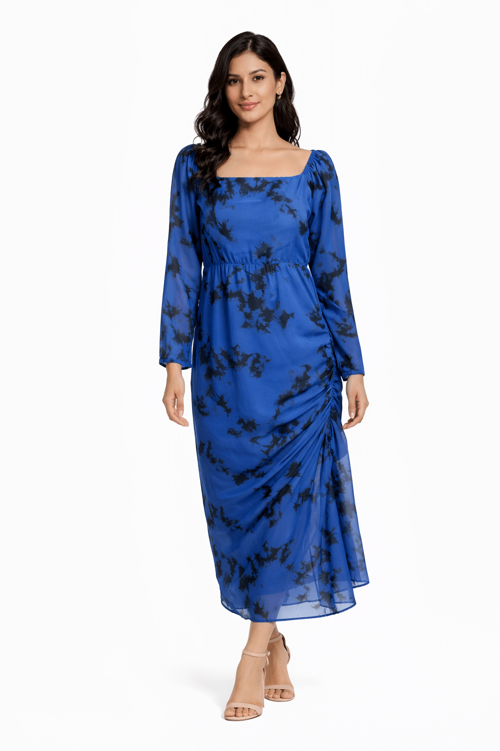 Blue Printed Batik Side Tie Dress