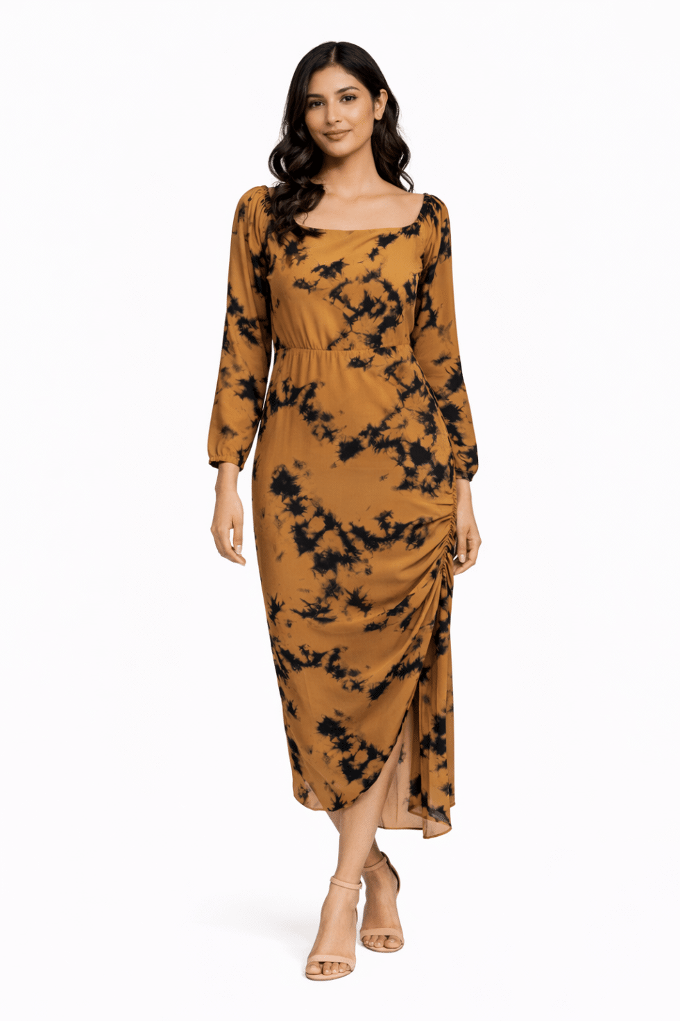 Yellow Printed Batik Side Tie Dress - Kathyusha Yellow Printed Batik Side Tie Dress
