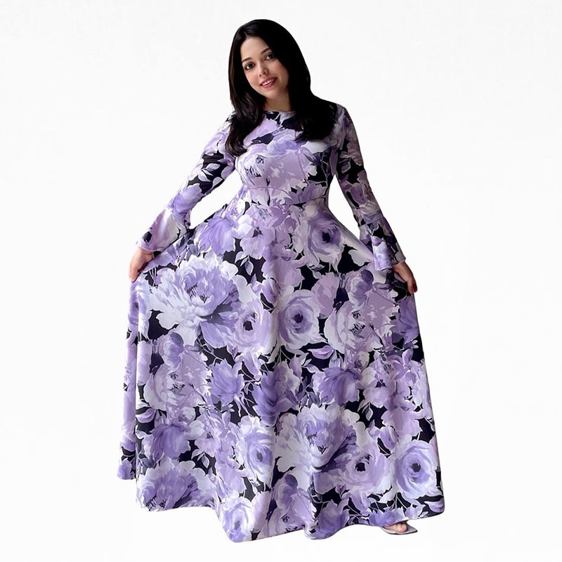 Purple Floral Eveningwear Dress